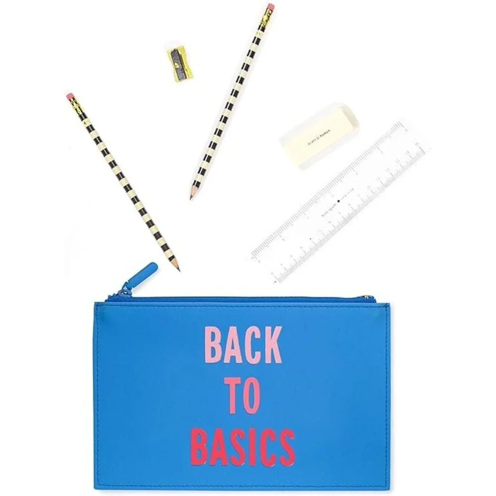 Kate Spade Pencil Case Set Unisex OS Blue New Back to Basics Striped Pouch